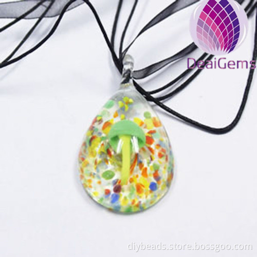 Transparent Murano Lampwork Glass Oval Pendants